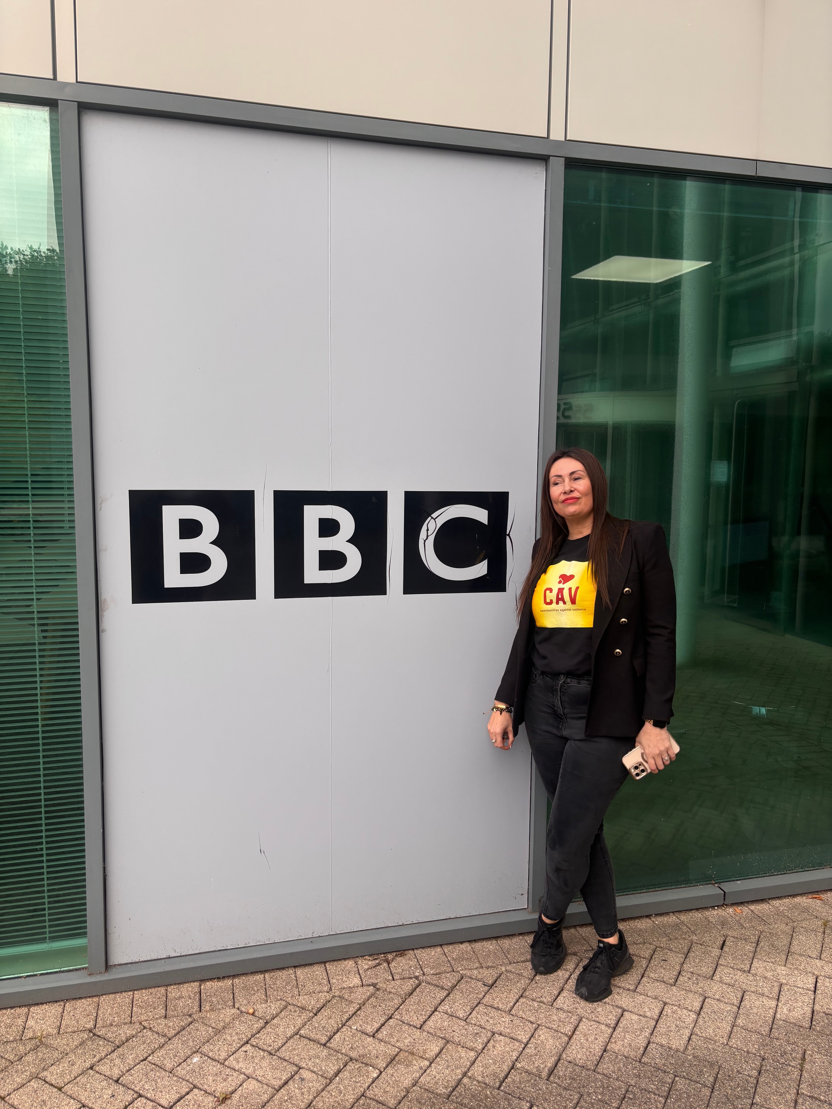 CAV member outside the BBC building